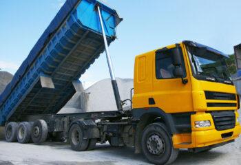 yellow dump truck in a quarry